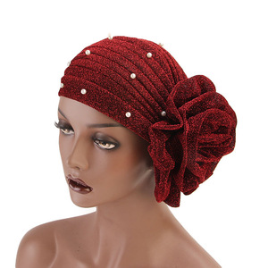 HZO-18097 De Luxe Extensible Perle À Volants Paillettes Turbans Fleur <span class=keywords><strong>Chimio</strong></span> Bonnet Chapeaux <span class=keywords><strong>Chapeau</strong></span> Casquettes Perte De Cheveux Turban <span class=keywords><strong>pour</strong></span> Femmes - Product Image 4