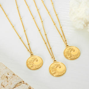 Summer Beach Voyage Bijoux <span class=keywords><strong>surfer</strong></span> Hawaïen 18K Or plaqué acier inoxydable disque Vague pendentif collier - Product Image 4