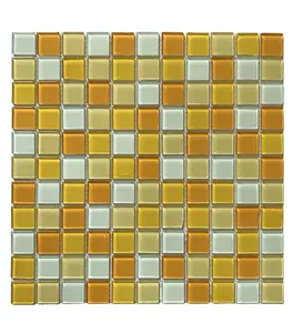 25x25x3.5mm Crystal Glass Mosaic Tiles 300x300mm Mixed Kitchen Floor Swimming Pool Decorations Chinese Polished Stone Metal