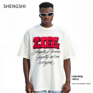 T-shirt de l'équipe SHENGSHI coton 320g lavage à l'acide tendances décontracté col rond Gym sans rétrécissement pour Logo personnalisé en gros t-shirt en vrac pour unisexe - Product Image 1