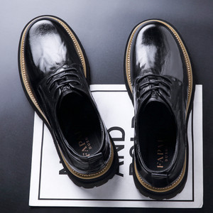 Chaussures en cuir décontractées pour hommes, noires, à bout rond, à lacets, pour le bureau, les occasions formelles, couleur unie, épaisseur standard - Product Image 3