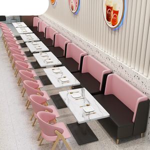 Custom Coffee Shop Fast Food <b>Restaurant</b> Furniture Black Soft Contrast Leather Plywood MDF Table and Chairs <b>Set</b> - Product Image 2