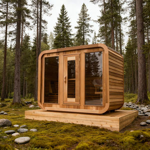 غرفة ساونا تقليدية خشبية من خشب الأرز تتسع لـ 6 أشخاص، غرفة ساونا جافة بالبخار مع تحكم ذكي، ساونا خارجية على شكل برميل - Product Image 4