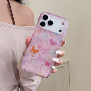 Gilded Glitter Butterfly Ombre Mobile Phone case for iPhone 17 16 15 <b>Pro</b> Max Flower IMD Gradient Rainbow PC Crystal back Cover - Product Image 5