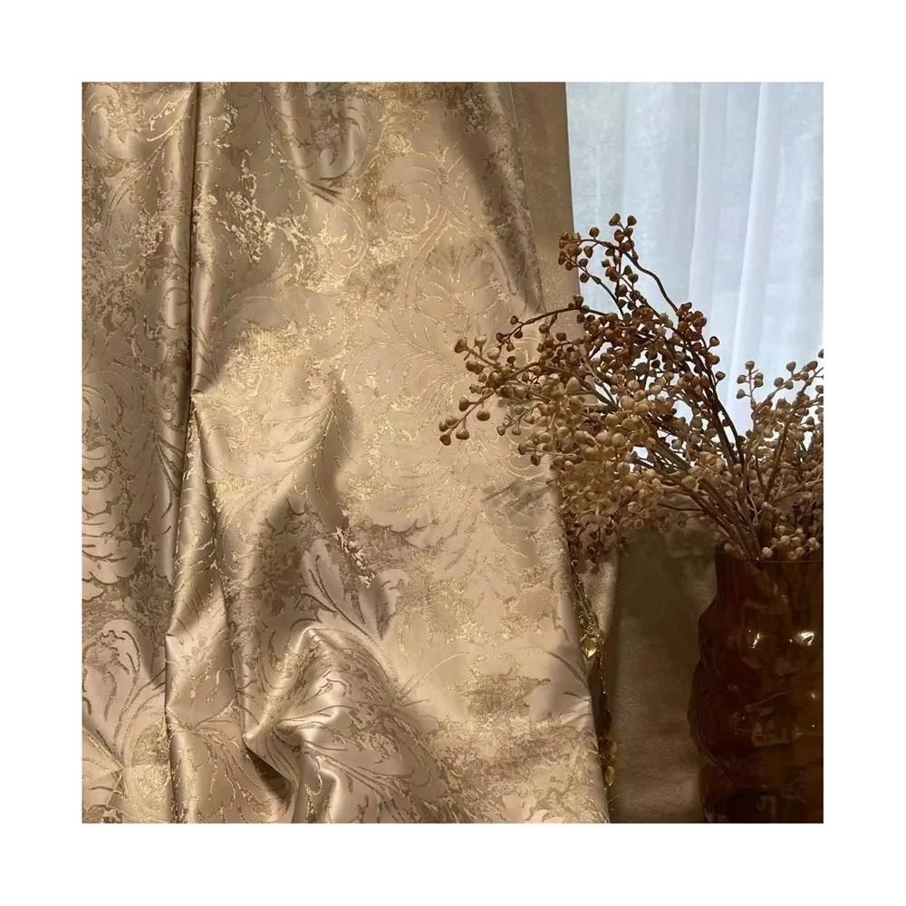 Polyester Jacquard Ready Made Classic Pattern Champagne Gold Window Living Room Curtain Styles For Dubai