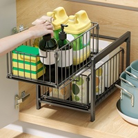 Organisateur multifonctionnel pour salle de bain et cuisine, panier coulissant en métal sous l'évier, tiroir à 2 niveaux, organisateur de panier sous l'armoire