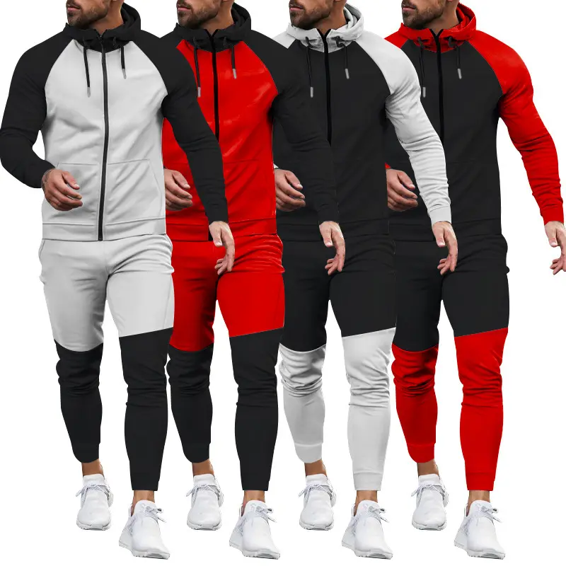 RUIQUWIN Custom Logo Patchwork Sets Sweat Suits Homens Duas Peças Inverno Hip Hop Sets Hoodies Fatos de treino para homens