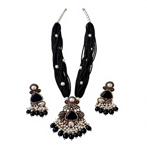 Handmade Turkish Inspired Black Mala <b>Statement</b> <b>Necklace</b> Set Faux Pearl Ottoman Jewelry Handmade Bulk Product - Product Image 4