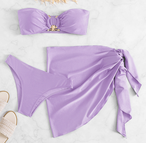 STOCK 2 colores Bandeau Bikini Tela brillante Conjunto de baño de tres piezas Señora madura Nuevo diseño <span class=keywords><strong>X</strong></span> Sexy Girl Bikini - Product Image 5