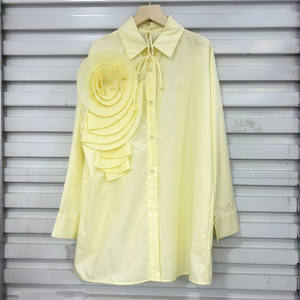 <span class=keywords><strong>Camicia</strong></span> in cotone primavera estate Chic da <span class=keywords><strong>donna</strong></span> <span class=keywords><strong>con</strong></span> motivo plissettato a maniche lunghe <span class=keywords><strong>con</strong></span> collo a fiocco stile Polo - Product Image 3