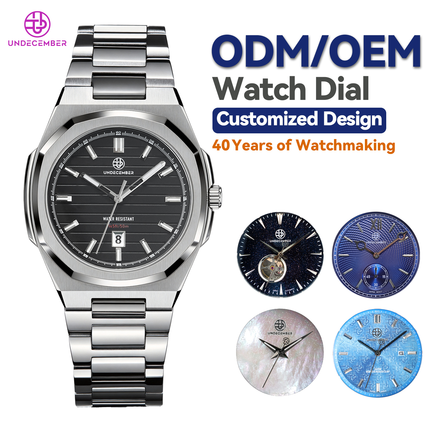 Undecember Factory Fashion Men's Wristwatch 304 Stainless Steel ODM/OEM 5 ATM Water Resistant Quartz Watch With Super Luminous