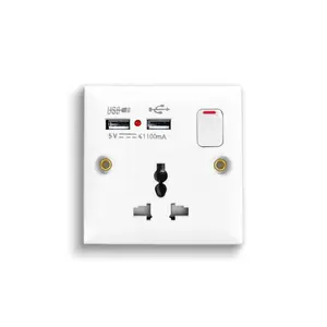 VBQN 16A 3 Pin Universal Switch 2 USB Outlet with Neon Electric Switch Wall Socket for Home Hotel
