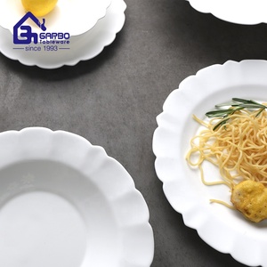 Chine usine nouvelle assiette à soupe en forme de tournesol 9 pouces assiette à pâtes profondes en verre <span class=keywords><strong>opale</strong></span> blanc plat blanc pur résistant à la chaleur - Product Image 5