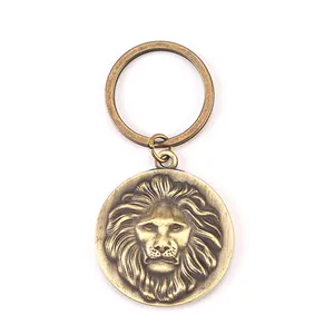 gold 3d animal carving metal lion keychain/lion key chain