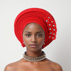 Autogele africain pour <span class=keywords><strong>femme</strong></span>, Turban Gele nigérian prêt-à-porter avec broderie, Coiffe de <span class=keywords><strong>mariage</strong></span>, Coiffe de fête, <span class=keywords><strong>Chapeaux</strong></span> de cérémonie - Product Image 4