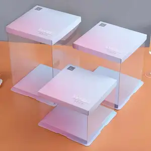 透明透明高婚礼塑料盒定制批发豪华生日流行客人定制粉色蓝色蛋糕盒