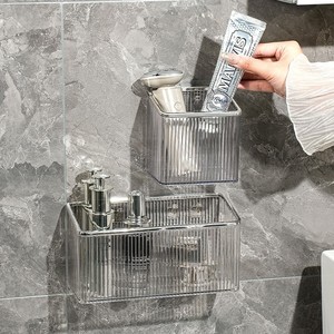 Wall Mounted Cosmetic Storage <b>Box</b> <b>Heavy</b> <b>Duty</b> No Drilling Required Bathroom Makeup Organizer Solid Color Hanging Basket - Product Image 2