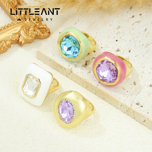 Cincin Zirkonia Kristal Warna-warni untuk Wanita, Grosir Cincin Emas 14k Eropa, Perhiasan Keberuntungan untuk Pesta dan Pertunangan - Product Image 1