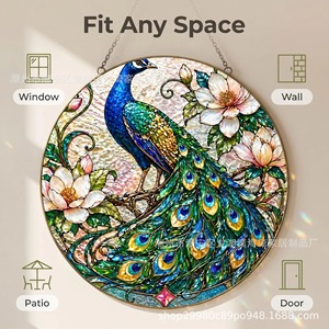 Colgante de Pavo Real de Vidrio Teñido Haiqi, Adorno Circular de Vidrio con Plomo para Colgar en Ventanas, Decoración para el Hogar - Product Image 4