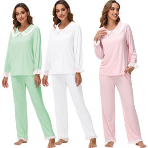 All'ingrosso <span class=keywords><strong>abbigliamento</strong></span> da <span class=keywords><strong>donna</strong></span> di lusso di alta qualità 2 pezzi Set da notte elegante da <span class=keywords><strong>donna</strong></span> Set di pigiami in cotone per la casa - Product Image 1