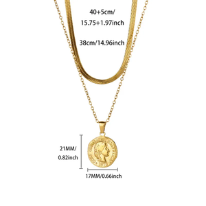 Collar de Cadena Cruzada de Doble Capa para Mujer, Acero Inoxidable 304, Chapado en Oro de 18K, Cadena de Serpiente que No se Destiñe, Joyería - Product Image 2