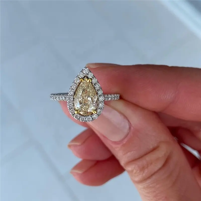 Popular New Design 18 18k Au750 Real Gold 1Karat Pear Cut Yellow Lab Gemstone HPHT Diamond Women Engagement Rings