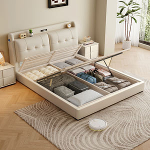 Cadre de <span class=keywords><strong>lit</strong></span> moderne en bois massif, taille king, queen, full, <span class=keywords><strong>lit</strong></span> double rembourré en tissu doux avec table de chevet - Product Image 5