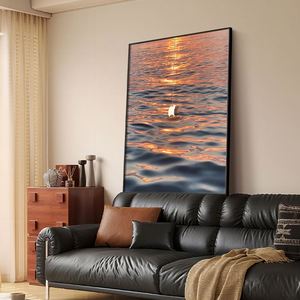 Peinture murale artisanale moderne, bateau à voile bleu vue sur la mer, affiche imprimée sur toile, art mural pour la décoration de la maison et des hôtels - Product Image 3
