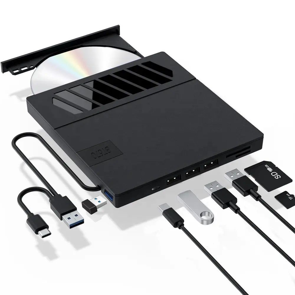 Unidade óptica portátil multifuncional USB3.0 7 em 1 para gravação de DVD, gravador externo para laptop, notebook, PC, desktop