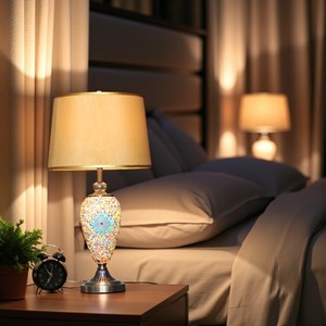 Lampe de table électrique à cône en verre multicolore d'art turc fait à la main avec double lumière LED et design simple - Product Image 6