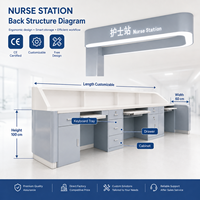 Comptoir de réception médical moderne en U sur mesure pour hôpital, clinique, poste d'infirmière avec auvent LED et armoire de rangement
