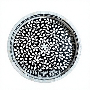 Plateau de service et de rangement haut de gamme en nacre incrustée, mosaïque de coquillages irisés faite à la main, organisateur élégant pour repas et luxe - Product Image 1