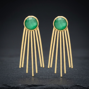 Green Monalisa Stone Fringe Drop Earrings <b>Gold</b> Plated Brass Ethnic Modern Statement Wedding Fashion Jewelry Wholesale - Product Image 3
