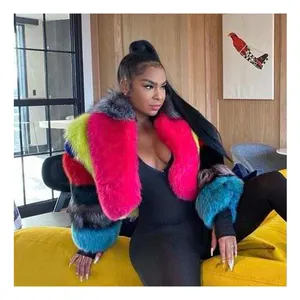 Custom Fluffy Coat Winter Warm Overcoats OEM 2023 Short Style Colorful Fur Coat For Women