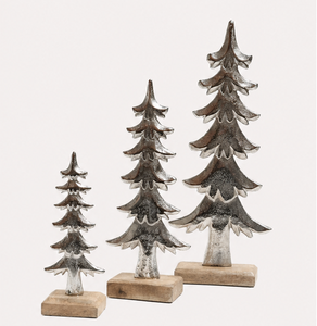 Handcrafted Antique Silver Aluminum Metal <b>Christmas</b> <b>Tree</b> Sculpture with Sturdy Wooden <b>Base</b> <b>For</b> Modern Home Holiday Tabletop - Product Image 6