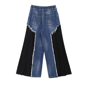 <span class=keywords><strong>Les</strong></span> Cowboys Jeans en denim à jambe large pour femmes Loose High Waist Breathable Washed Blue Pleated Black Button Decoration Vaqueros Fit - Product Image 6