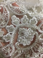 Tissu en dentelle de tulle blanc brodé de perles et de sequins pour robes de mariée, sacs, jouets - Fabriqué à la machine