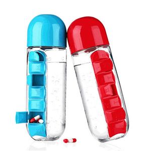 7 Daily Pill Box Water <b>Bottle</b> Cup Case Capsule Organizer Plastic Pill <b>Bottle</b> Screen Printing Red <b>Pink</b> Yellow Easy Open End YH - Product Image 1
