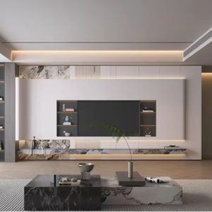 Mueble de TV Moderno para Sala de Estar, Diseño Personalizado, de Madera, Montado en la Pared, con Gran Capacidad de Almacenamiento - Product Image 1