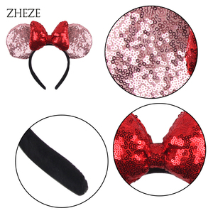 Accessoires de cheveux cosplay oreilles de souris classiques et mignonnes, nœud à paillettes, grand bandeau oreilles de souris noir pour enfants - Product Image 5