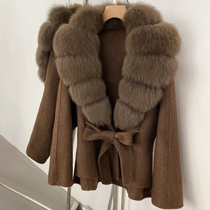 OUDINA Nouvelle mode élégante, <span class=keywords><strong>fourrure</strong></span> de renard naturelle véritable, laine double face, manteau en <span class=keywords><strong>fourrure</strong></span> d'hiver pour femmes - Product Image 4