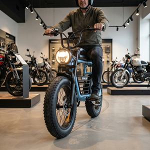 Электрический мотоцикл с толстыми шинами в ретро-стиле для демонстрации в шоуруме, с LED-фарой, напольный круизер для тест-райдов и демонстраций в магазинах - Product Image 6