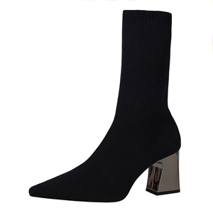 336-7 bottes pour femmes simples à la mode avec talons épais et bouts pointus hauts les rendent minces Sexy discothèque élastique bottines en laine - Product Image 1