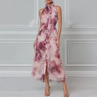 Robe longue élégante sans manches violette taille haute coupe ample pour les vacances décontractées – Vente en gros