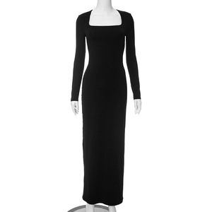 Abiti eleganti alla moda semplice tinta unita Slim Maxi abiti a spacco da donna <span class=keywords><strong>grande</strong></span> prezzo vestito svasato - Product Image 5
