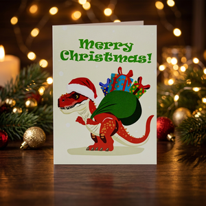Carte de vœux de Noël tendance en forme de dinosaure, design personnalisé, style pop 3D fait main, découpe de papier, artisanat vietnamien de Hanoï - Product Image 5