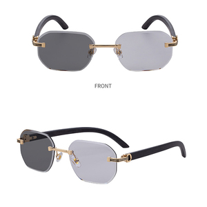 Lunettes de soleil photochromiques sans monture 2025, style haute couture vintage rétro, verres taillés diamant, branches effet bois, protection UV400 - Product Image 5