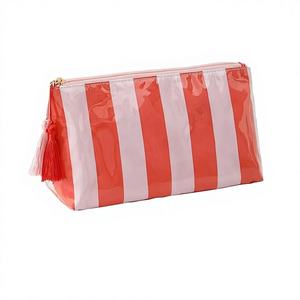 Grande trousse de toilette imperméable en PVC, grande capacité, fermeture éclair, impression personnalisée, rayée, pochette de rangement pour maquillage - Product Image 1