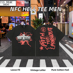 Camisetas Masculinas Oversized de Alta Qualidade NFC Hell Y2K Streetwear Casual Personalizadas 100% Algodão 240g com Estampa de Letras e <span class=keywords><strong>Design</strong></span> Vintage de Estrela - Product Image 2