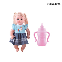 Muñecas de vinilo de cuerpo completo para niñas, pelo largo de 14 pulgadas con botella de leche